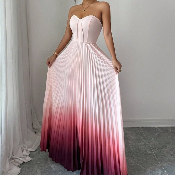 Multicolor Women's Elegant Romantic Ruched Waist A-Line maxi dress - Picture 4 of 6